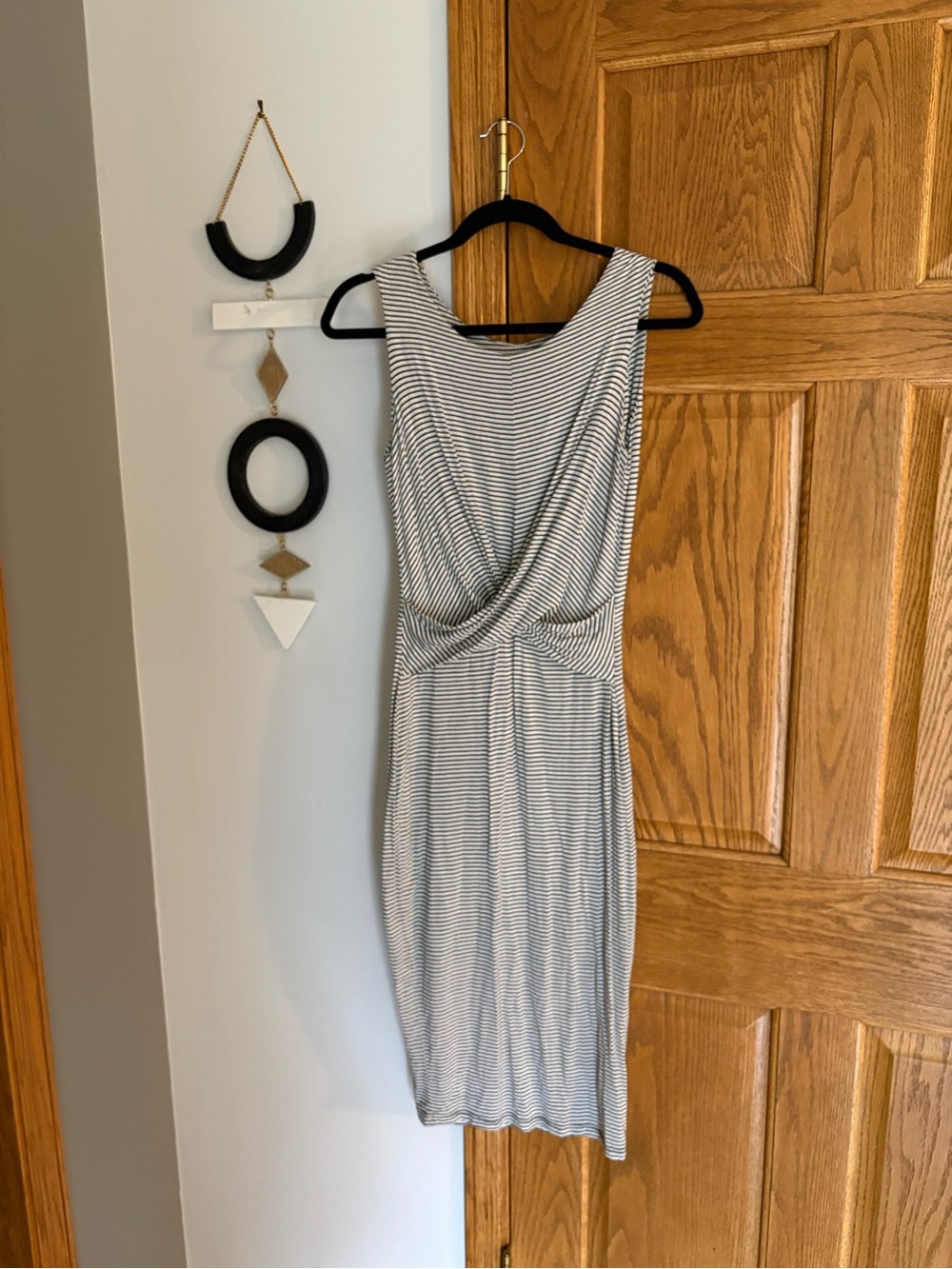 Striped Twist-Front Sleeveless Maternity Dress - Black & White Stripes